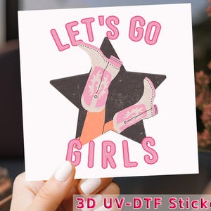 Pink Cowgirl Boots UV DTF Sticker: Western Star Decal