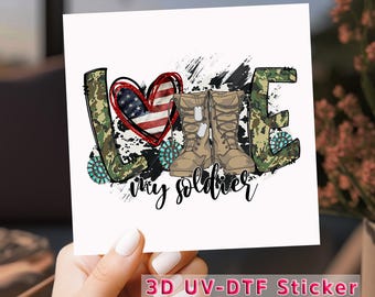 Love My Soldier UV DTF Decal: Military Boots & Dog Tags