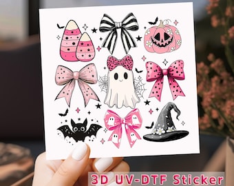 Pastel Halloween UV DTF Transfer, Cute Spooky Coquette Bow Tumbler Decal