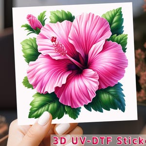 Pink Hibiscus Floral UV DTF, Tropical Pink Bloom, Uv DTF Transfer, Uv Dtf Cup Wrap, Realistic Flower Wrap