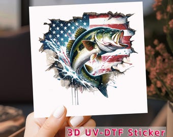 American Bass UV DTF Sticker: Patriotic Fishing Decal