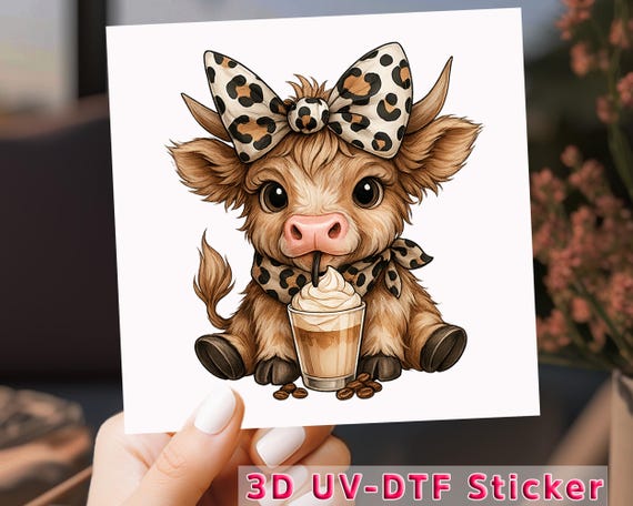Highland Cow UV DTF Cup Wrap Decal for Glass Cans, Western Tumbler Sticker