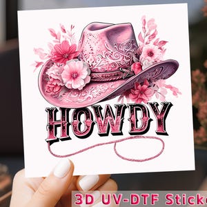 Pink Floral Cowboy Hat UV DTF Wrap: Cowgirl Howdy Decal