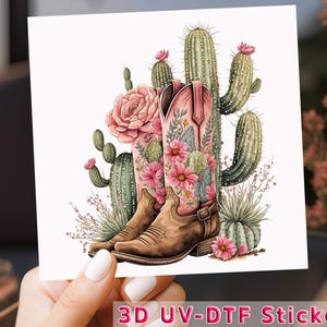 Floral Cactus Cowboy Boots UV DTF Transfer Sticker
