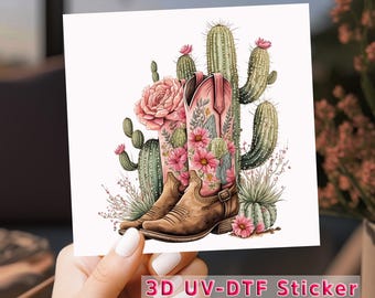 Floral Cactus Cowboy Boots UV DTF Transfer Sticker