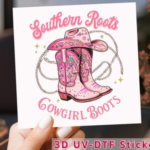 Floral Cowgirl Boots UV DTF Sticker: Pink Western Hat Cup Wrap