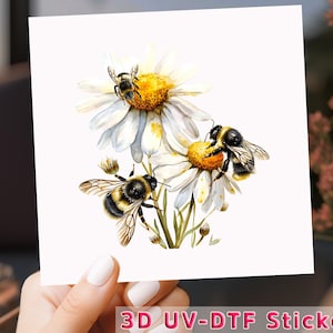 Bees and Daisies UV DTF, Bumblebee Flower Wrap, Uv DTF Transfer, Uv Dtf Cup Wrap, Nature Bee Decal, Spring Garden Sticker