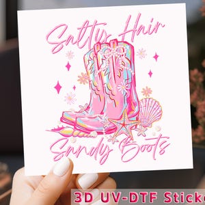 Salty Hair Sandy Boots UV DTF Sticker: Cowgirl Coastal Pink Wrap