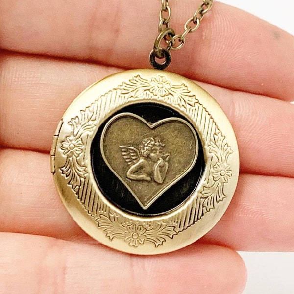 Angel Locket Necklace Baby Angel Locket Cherub Jewelry