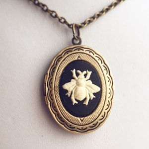 Bee Cameo Locket Necklace Bronze Bee Pendant Gift for Women