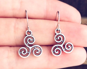 Triskelion Earrings Celtic jewelry Renaissance Faire Silver Earrings