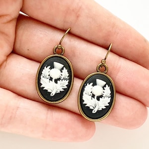 Scottish Thistle Cameo Earrings Scotland Thistle Gifts