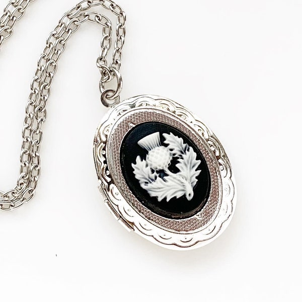 Scottish Thistle Cameo Locket Necklace Scotland Jewelry