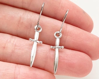 Sword Earrings Silver Dagger Earrings Small Gothic Earrings