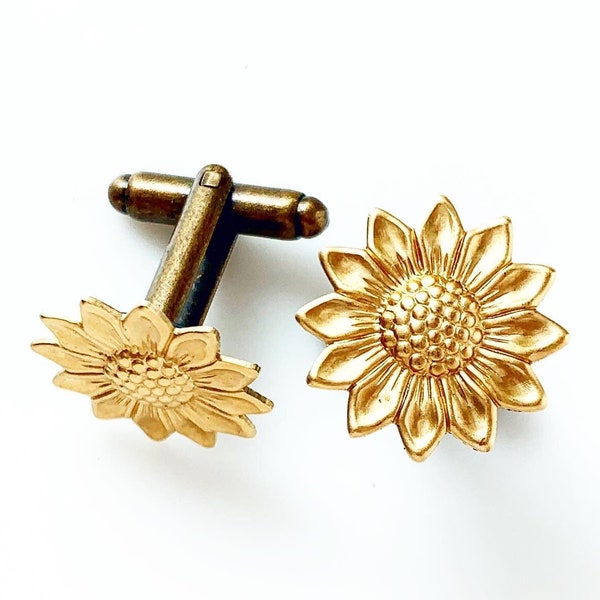 Sunflower Cufflinks Rustic Fall Autumn Wedding