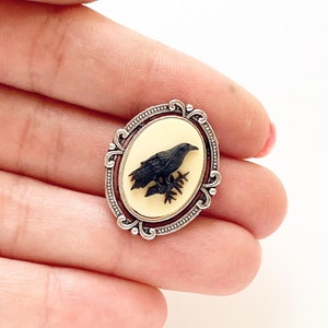 Raven Brooch Bird Watcher Gift Small Silver Crow Pin