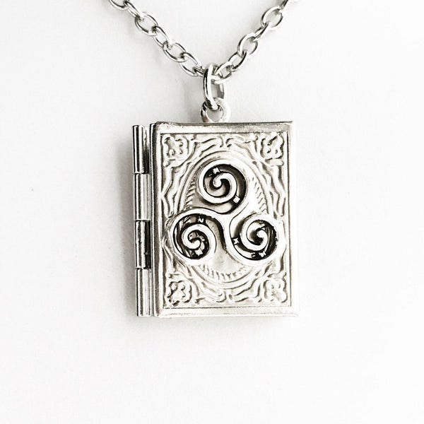 Triskelion Book Locket Necklace Celtic Jewelry Book Lover Gift