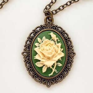 Rose Cameo Necklace Green Irish Rose Cameo Jewelry