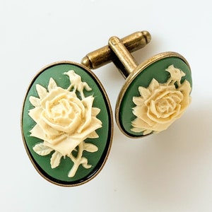 Rose Cufflinks Cameo Vintage Wedding Gift for Him