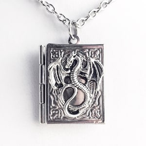 Dragon Book Locket Necklace Dragon Jewelry Fantasy Dragonlance Book Lover Gift image 1