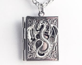 Dragon Book Locket Necklace Dragon Jewelry Fantasy Dragonlance Book Lover Gift