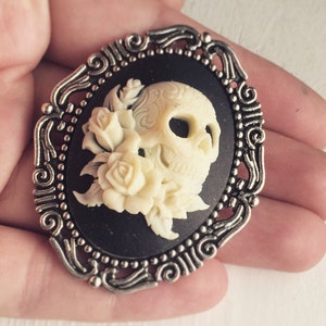 Skull Cameo Brooch Pirate Hat Pin Sugar Skull Gothic Skull Jewelry