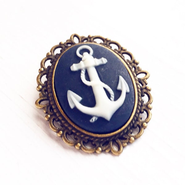 Anchor Cameo Brooch Pirate Hat Pin Navy Brooch Anchor Jewelry