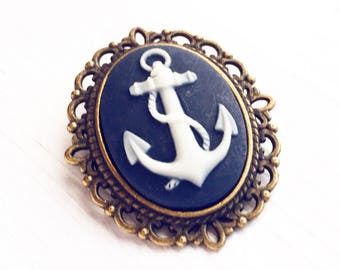 Anchor Cameo Brooch Pirate Hat Pin Navy Brooch Anchor Jewelry