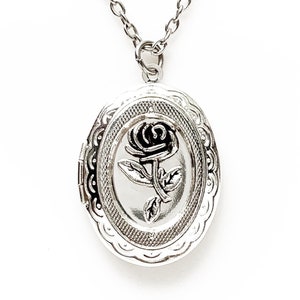 Rose Locket Necklace Silver Locket Pendant