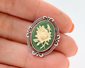 Rose Cameo Brooch Green Rose Pin Small Roses Brooch