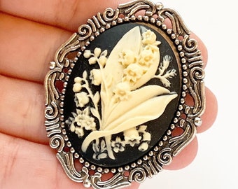 Lily of the Valley Cameo Brooch Pin Lily Jewelry Dark Cottagecore