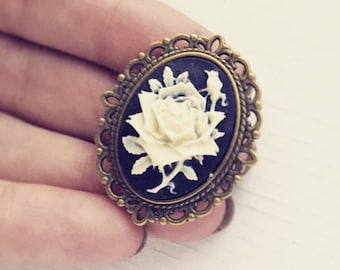 Rose Cameo Brooch Floral Cameo Pin Rose Jewelry Gift for Women