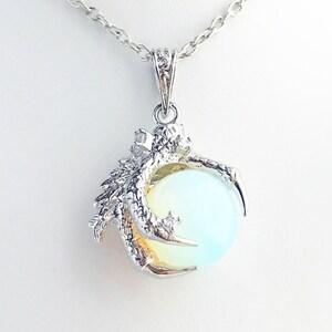 Dragon Claw Necklace Opalite Orb Renaissance Faire Jewelry Crystal Talon Necklace