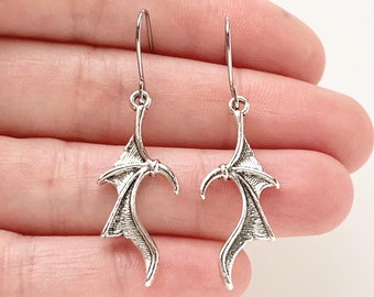 Dragon Wing Earrings Silver Gothic Earrings