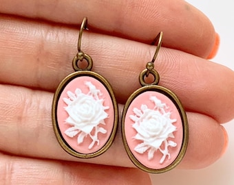 Rose Cameo Earrings Cameo Jewelry Pink Rose Earrings Gift for Women