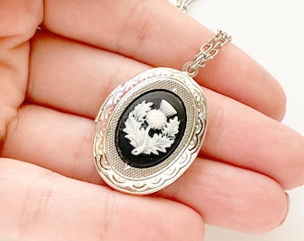Scottish Thistle Cameo Locket Necklace Scotland Jewelry