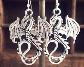 Silver Dragon Earrings Renaissance Fair Jewelry Gothic Earrings Dragon Jewelry