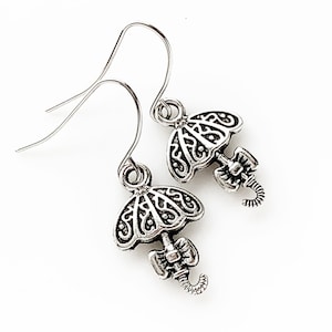 Silver Umbrella Earrings Cute Rainy Day Parasol Jewelry