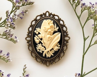 Lily of the Valley Cameo Brooch Floral Cameo Jewelry
