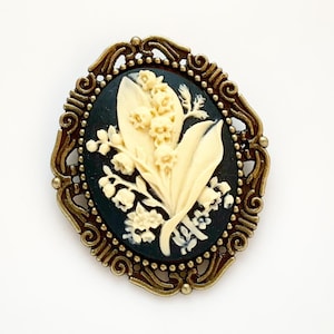 Black Lily of the Valley Cameo Brooch