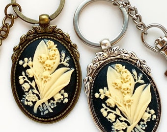 Lily of the Valley Keychain Floral Cameo Keychain Gift for Her