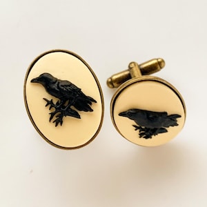 Raven Cufflinks Gothic Halloween Wedding Crow Cufflinks Edgar Allan Poe Gift
