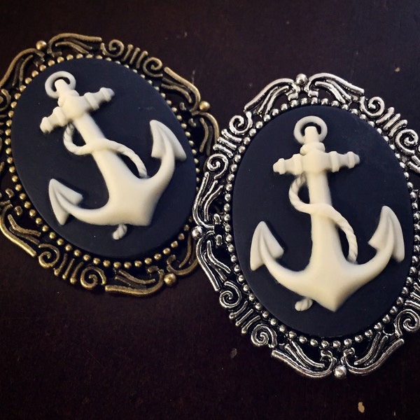 Anchor Cameo Brooch Navy Blue and White Anchor Pin Nautical Cameo Jewelry