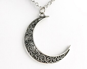 Moon Necklace Crescent Moon Pendant Silver Celestial Jewelry Gift for Women