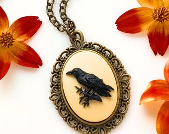 Raven Cameo Necklace Gothic Crow Jewelry Edgar Allan Poe