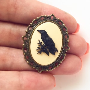 Raven Brooch Crow Cameo Renaissance Faire Edgar Allan Poe Gift
