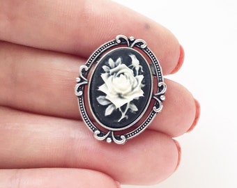 Rose Cameo Brooch Small Vintage Style Brooch