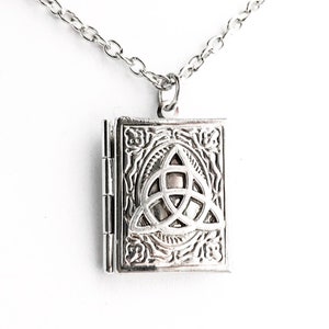 Celtic Knot Book Locket Necklace Silver Celtic Triquetra Trinity Knot