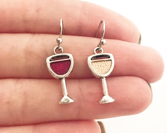 Wine Earrings Wine Lover Gift for Her for Women Mismatched Earrings Silver Red Wine White Wine Wine Glass Glasses Wine Drinker Enthusiast