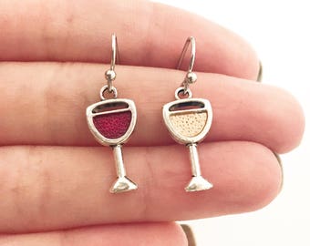 Wine Earrings Wine Lover Gift for Her for Women Mismatched Earrings Silver Red Wine White Wine Wine Glass Glasses Wine Drinker Enthusiast